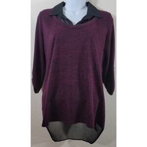 Maurices Burgundy Marled Hi Low Layered Top Medium Lightweight Soft Stretchy